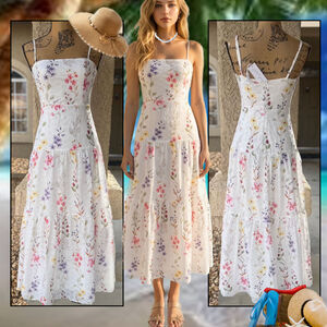 Petal & Pup  Edith Floral Embroidery White Eyelet Maxi Dress Size S